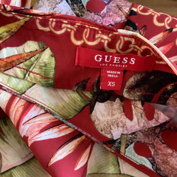 Guess Wide-Leg Pants Size XS Xsmall‎ Leta Tropical Print Red High-Rise - Picture 3 of 12